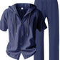 Men's Linen Set — Button-Up Hoodie & Wide-Leg Pants