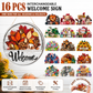 16Pcs Interchangeable Welcome Sign,Classic Color,Welcome | Front Door Wreath Decor