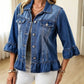 Women's 3/4 Ruffle Sleeve Denim Jacket