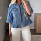 Women's 3/4 Ruffle Sleeve Denim Jacket