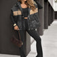Stylish Denim Knit Patchwork Hooded Pocket Puffer Vest