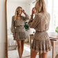 Women's V-Neck Long Sleeve Ruffle Hem Mini Dress