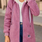 Long teddy coat with hood and fleece lining