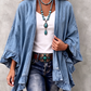 Chic Boho Denim Ruffle Trim Cardigan
