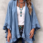 Chic Boho Denim Ruffle Trim Cardigan