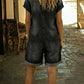 Women's Casual Cotton Denim Jumpsuit Shorts