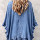 Chic Boho Denim Ruffle Trim Cardigan