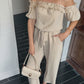 Women's Ruffle Off-the-shoulder Tie-Drape Jumpsuit with Pockets