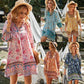 Boho Floral Print Dress - Tassel Tie Neck & 3/4 Long Sleeve
