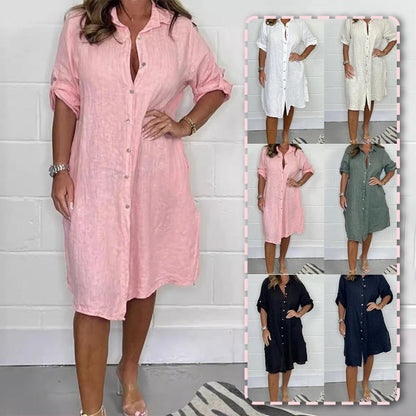 Women's Cotton and Linen Button Shirt Dress🌷FREE SHIPPING🌷