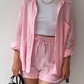 🔥Long Sleeve Solid Color Shirt Shorts Set