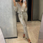 💕Limited Sale 50% OFF💕Women's Sparkly V Neck Belted Jumpsuits