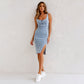 🌸Summer specials🌸 Adjustable strap U-neck split denim bodycon cami dress