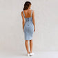 🌸Summer specials🌸 Adjustable strap U-neck split denim bodycon cami dress