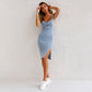 🌸Summer specials🌸 Adjustable strap U-neck split denim bodycon cami dress