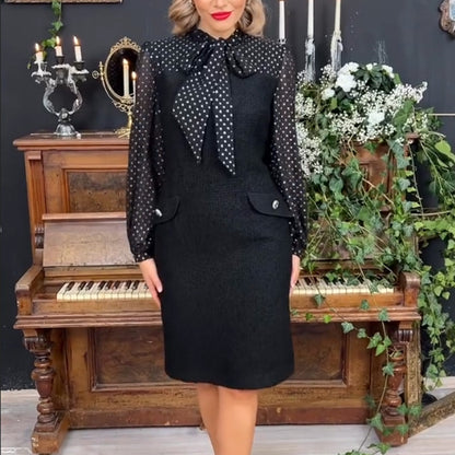 🌸 Women's Dress with Bow Tie Neck