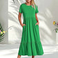 Women's Round Neck Pleated Solid Colour Dress