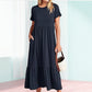 Women's Round Neck Pleated Solid Colour Dress