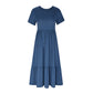 Women's Round Neck Pleated Solid Colour Dress