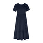 Women's Round Neck Pleated Solid Colour Dress