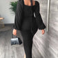 Long Sleeve Square Neck Slit Maxi Dresses