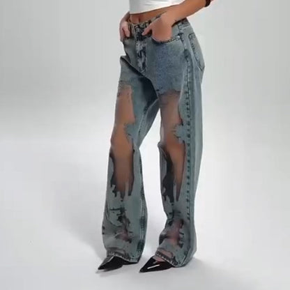 🌸NEW HOT SALE🔥💥Women's Vintage Mesh Patchwork Printed Jeans👖