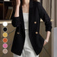 Metal Button Solid Color Casual Blazer with Pockets