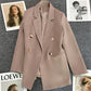 Metal Button Solid Color Casual Blazer with Pockets