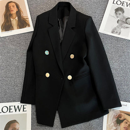 Metal Button Solid Color Casual Blazer with Pockets
