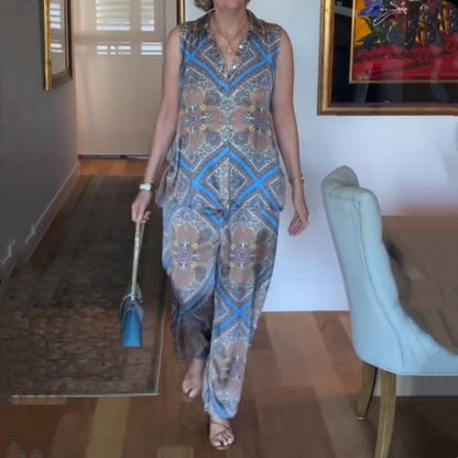 Women's Sleeveless Printed Button down 2-Piece Set