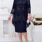 O-neck High-Waist Plus Size Midi Dress Embroidery Lace 3/4 Sleeve Lady Evening Dress