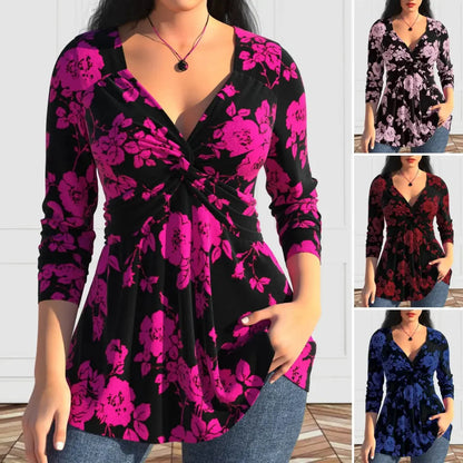 New Fashion Printed Long Sleeve V-Neck Tops from Early Spring 2025