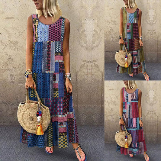 🔥Hot Sale🔥Ladies Summer Ethnic Print Casual Sling Dress