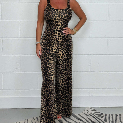 Women's Sexy U Neck Backless Wide Leg Jumpsuit