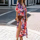 Summer Floral Printed Sexy Deep V-Neck High-Waist Split Dress for Women