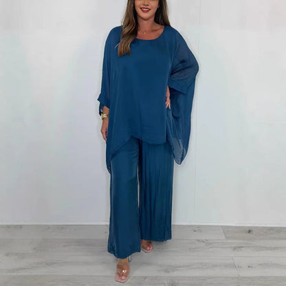 ✨ Early spring new ✨ ultra-thin women's elegant casual chiffon top and wide-leg pants set