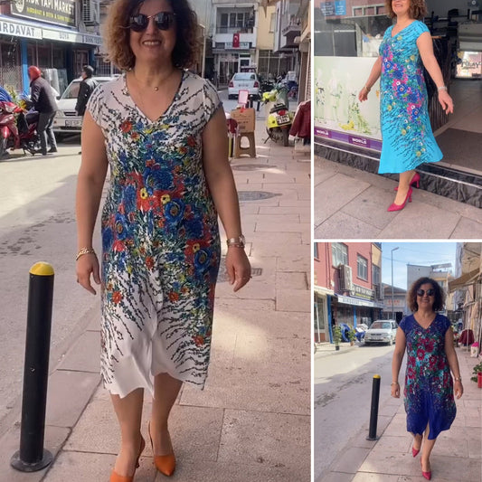 Women's Printed Flowy V-neck Dress