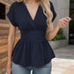 🔥2025 Summer New-🩷Women's V-neck Waist-slimming Solid Color Plunging Sleeve Skirt Pleated T-Shirt