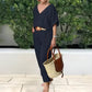 2-piece set: loose V-neck top and pocket pants