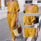 2-piece set: loose V-neck top and pocket pants