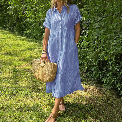 🔥LAST DAY SALE 49% OFF🔥 Striped Lapel Button Down Shirt Dress