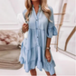 👗V-Neck Ruffle Trim Summer Dress – Lightweight Denim Look