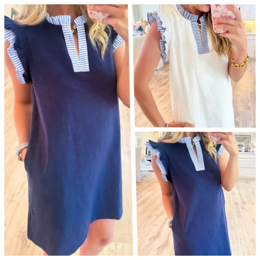 Color Block Ruffle Midi Dress