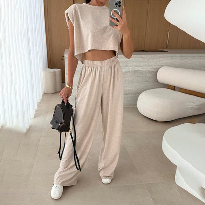 🌸New Arrival 50%OFF💖 Women's Casual Cropped Top & Full-Length Pants Set