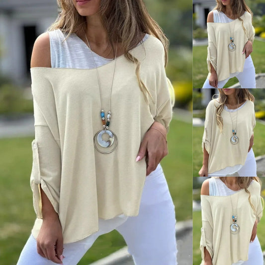 Women's Shirt Blouse Solid Color Stylish Casual Long Sleeve Crew Neck Regular Tops