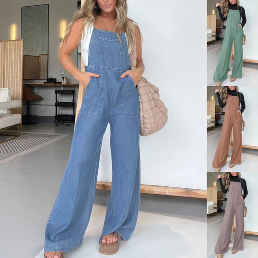 Women's Casual Sleeveless Wide-Leg Denim Overall