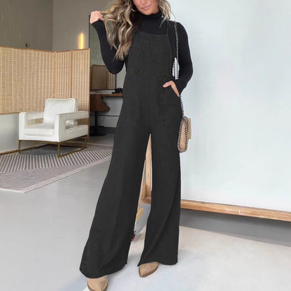 Women's Casual Sleeveless Wide-Leg Denim Overall