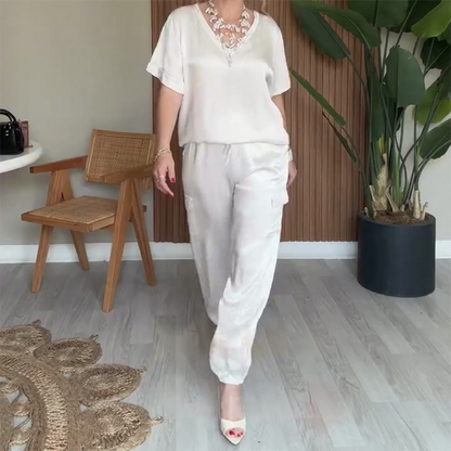 Sleek V-Neck Top Pants 2-Piece Set
