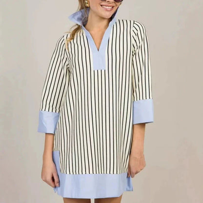 Women's Elegant V-Neck Loose Patchwork Dresses
