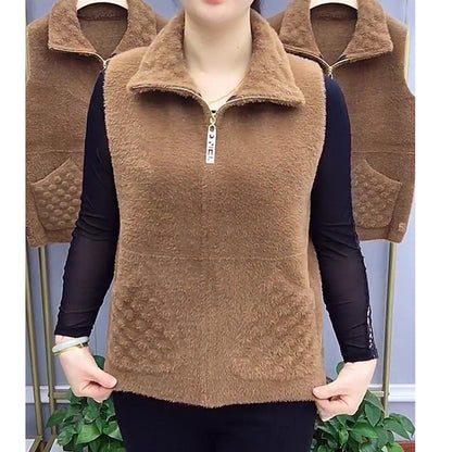 Women's Casual Lapel Premium Faux Mink Fur Zipper Vest